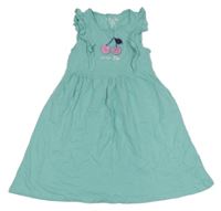 Světlemodré bavlněné šaty s třešničkami a volánky Pocopiano 