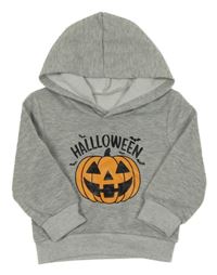 Šedá melírovaná mikina s dýní a kapucí 