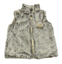 Béžovo-hnědá kožešinová podšitá vesta s medvídkem 