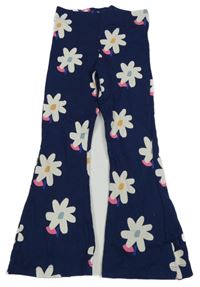 Tmavomodré žebrované flare legíny s květy M&S