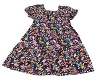 Tmavomodro-růžové květované strukturované šaty S. Oliver 