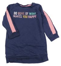 Tmavomodré teplákové šaty s nápisem a proužky F&F