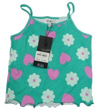 Nové - Zelený žebrovaný top s květy Be You