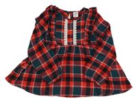 Červeno-tmavozeleno-bílá kostkovaná halenková tunika s madeirou Little kids