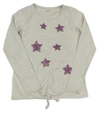 Světlebéžové triko s hvězdičkami z korálků a uzlem YIGGA