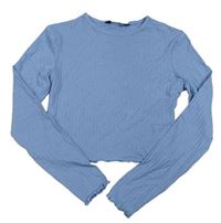 Modré žebrované crop triko New Look