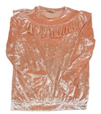 Světlebroskvová lesklá sametová mikina s volánkem LC WaIKIKI