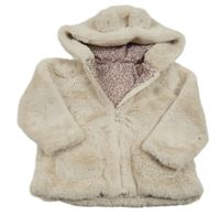 Smetanová kožešinová podšitá bunda s kapucí s oušky St. Bernard
