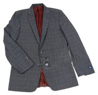 Tmavomodro-šedé kostkované melírované dlouhé sako 1880 CLUB