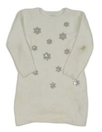 Bílé žinylkové svetrové šaty s vločkami z flitrů PRIMARK