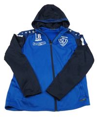 Safírovo-tmavomodrá thermo propínací fotbalová mikina se znakem a kapucí JAKO