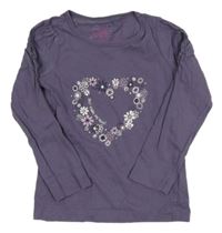 Tmavofialové triko se srdíčkem z květů TCM