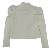 Smetanový žebrovaný crop rolák s balonovými rukávy SHEIN