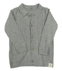 Šedý melírovaný žebrovaný vzorovaný propínací svetr s límečkem George