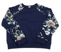 Tmavomodrá vzorovaná mikina s kytičkami SHEIN