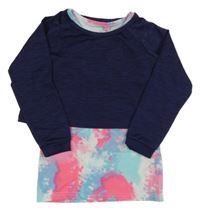 Tmavomodré melírované funkční sportovní crop triko se všitým batikovaným topem ERGEENOMIXX