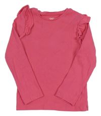 Růžové žebrované triko s volánky F&F