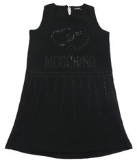 Černé šaty se srdíčky a logem z kamínků MOSCHINO