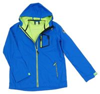 Modrá kostkovaná šusťáková funkční bunda s nášivkou a kapucí Killtec