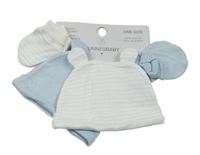 Nové - 4Set - Světlemodrá čepice a rukavice s hvězdičkami, bílo/světlemodrá pruhovaná čepice a rukavice St. Bernard