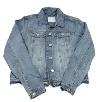 Modrá šisovaná riflová crop bunda s prošoupáním a límečkem Next