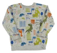 Šedá melírovaná mikina s dinosaury a auty Nutmeg