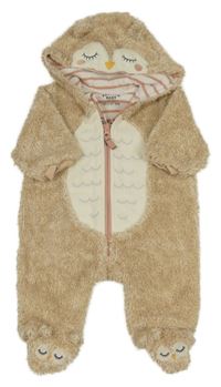 Béžovo-bílá melírovaná huňatá podšitá kombinéza s kapucí - sovička FAT FACE