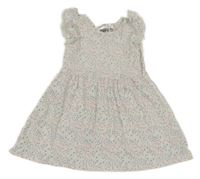 Bílé žebrované šaty s kytičkami a volánky L&D