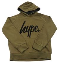 Khaki mikina s logem a kapsou a kapucí hype.