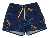 Tmavomodré plážové kraťasy s listy OLAIAN 