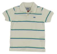 Bílo-modro-zelené pruhované polo tričko s logem JINGO