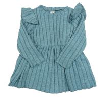 Modro-šedé melírované žebrované úpletové šaty s volánky SHEIN