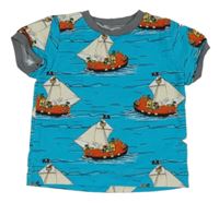 Azurovo-tmavošedé tričko s loděmi 