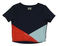 Tmavomodro-červeno-světlemodré thermo crop tričko s nápisem TCM