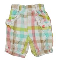 Barevné kostkované cuff plátěné kalhoty s květy a volánky babygro