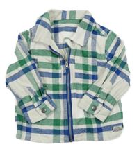 Bílo-tmavozeleno-safírová kostkovaná košilová bunda s límečkem F&F