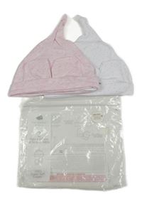 Nové - 4Set - Světlerůžová melírovaná čepice + rukavice a bílá puntíkatá čepice + rukavice PRIMARK