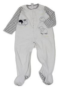 Bílo-šedý sametový overal se zvířátky a pruhy C&A