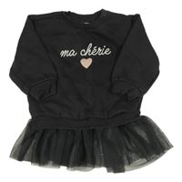Černošedé teplákovo/tylové šaty s nápisem a srdíčkem H&M