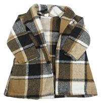 Hnědo-černo-bílý kostkovaný úpletový cardigan SHEIN