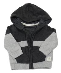 Černo-šedý propínací podšitý svetr s nášivkou a kapucí Mothercare
