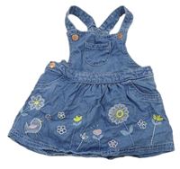 Modrá riflová sukně s kytičkami a laclem F&F