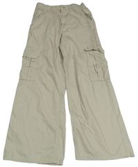Béžové plátěné cargo wide leg kalhoty H&M