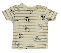 Béžovo-hnědé pruhované tričko s Mickeym a přáteli zn. Primark