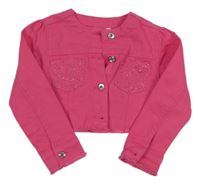 Tmavorůžová riflová crop bunda s kamínky zn. iDo