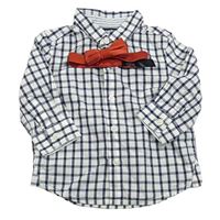 2set - Bílo-tmavomodrá kostkovaná košile + červený motýlek Next