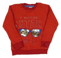 Červená mikina s brýlemi z překlápěcích flitrů