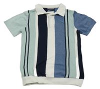 Bílo-modro-zelené pruhované pletené polo tričko Next