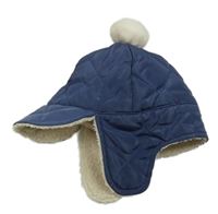 Tmavomodrá prošívaná šusťáková beranice s bambulí George