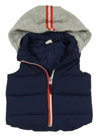 Tmavomodro-šedá šusťáková zateplená vesta s teplákovou kapucí H&M